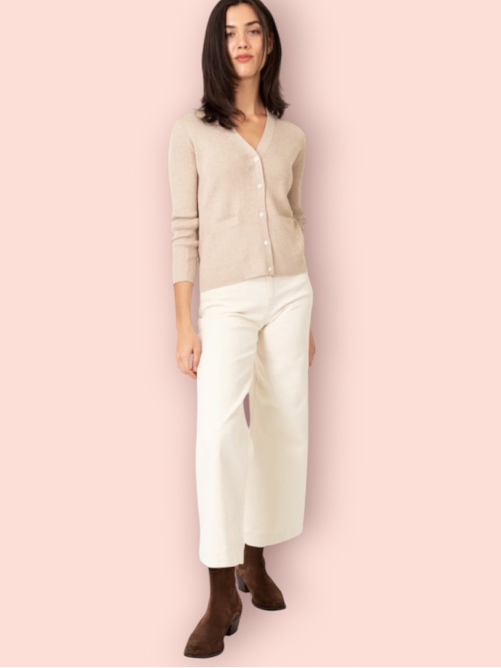 ANN MASHBURN Nia Ribbed Cotton Silk Blend Cardigan Sweater in Oatmeal